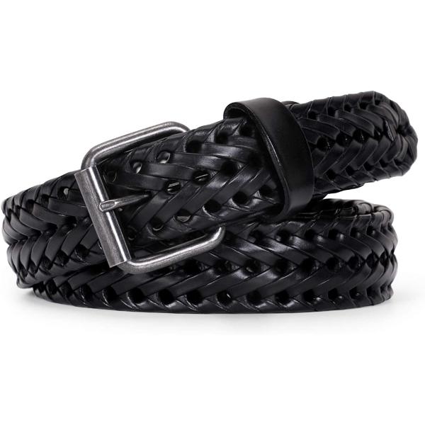 WERFORU Men’s Leather Braided Belt, Cowhide Leather Woven Belt for Jeans 1.3 Inch Wide with Prong Buckle