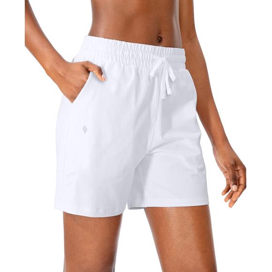 SANTINY Women's Cotton Shorts 5'' Lounge Yoga Shorts Jersey Sweat Bermuda Shorts for Women Walking Athletic with Pockets