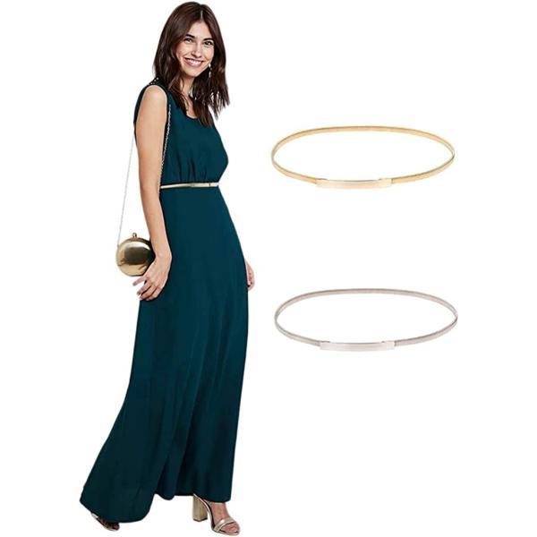 GRACE KARIN Women Skinny Metal Cinch Belt Gold Waistband Elastic Waist Belt CL633