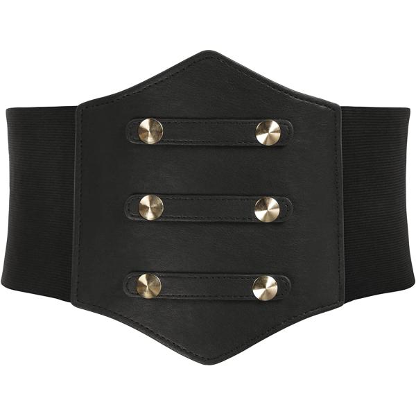 GRACE KARIN Women's PU Leather Belt Rivets Wide Waist Stretch Waistband Steampunk Button up Corset Belts