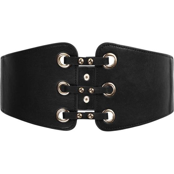 GRACE KARIN Women's PU Leather Belt Rivets Wide Waist Belt Stretch Waistband Steampunk Corset Belts for Shirts