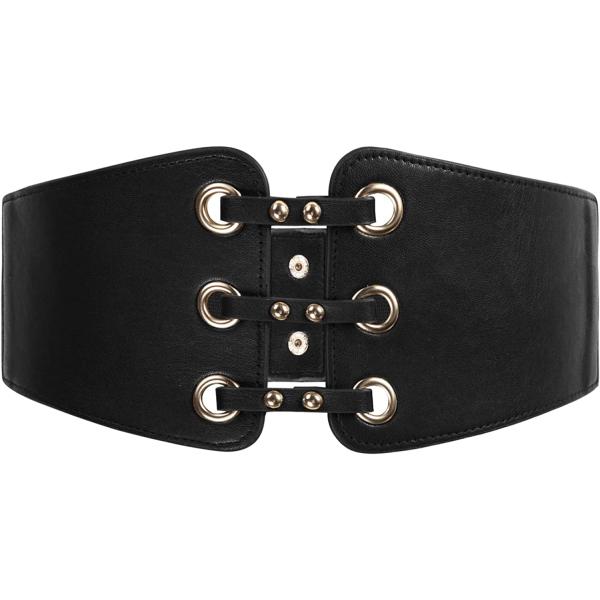 GRACE KARIN Women's PU Leather Belt Rivets Wide Waist Belt Stretch Waistband Steampunk Corset Belts for Shirts