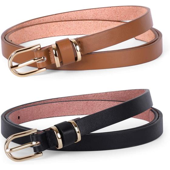 JASGOOD Women's Skinny PU Leather Belt Solid Color Fashion Thin Waist Belt with Gold Buckle for Jeans Pants 1/2 Width
