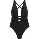 SweatyRocks Women's Sexy Basic Criss Cross Tie Knot Front Deep V Open Back One Piece Swimwear