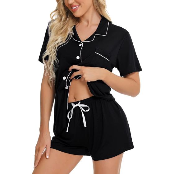 SWOMOG Womens Button Down Pajamas Set Short Sleeve Sleepwear Bride Soft Pj Lounge Sets S-XXL