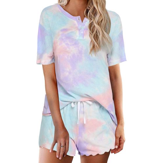 Ekouaer Tie Dye Pajamas Set Womens Loungewear Sleepwear 2 Piece PJ Sets