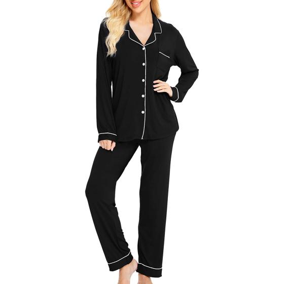 SWOMOG Womens Pajamas Set Long Sleeve Sleepwear Button Down Nightwear Soft Pj Lounge Sets