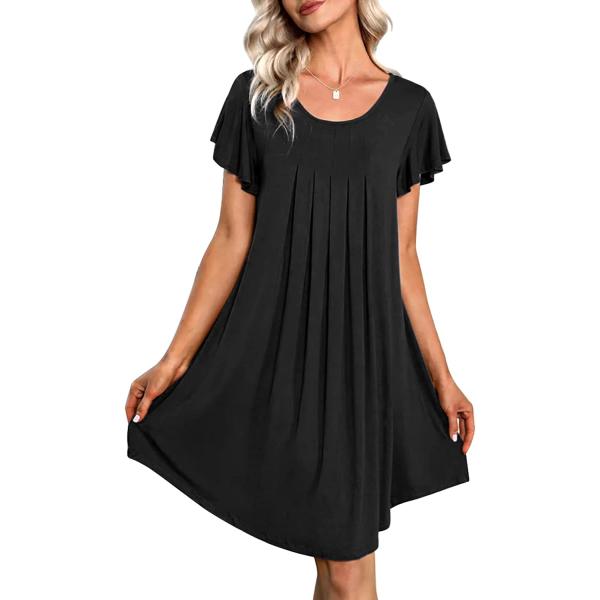 Ekouaer Nightgown Womens Sleepshirt Soft Sleepwear Pleated Nightshirt Comfy Sleep Dress Short Sleeve Flare Nightdress S-3XL