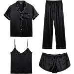 SWOMOG Womens 4pcs Pajamas Sets Silk Satin Sleepwear Sexy Cami with Button Down Short Sleeve Shirt Pjs Loungewear