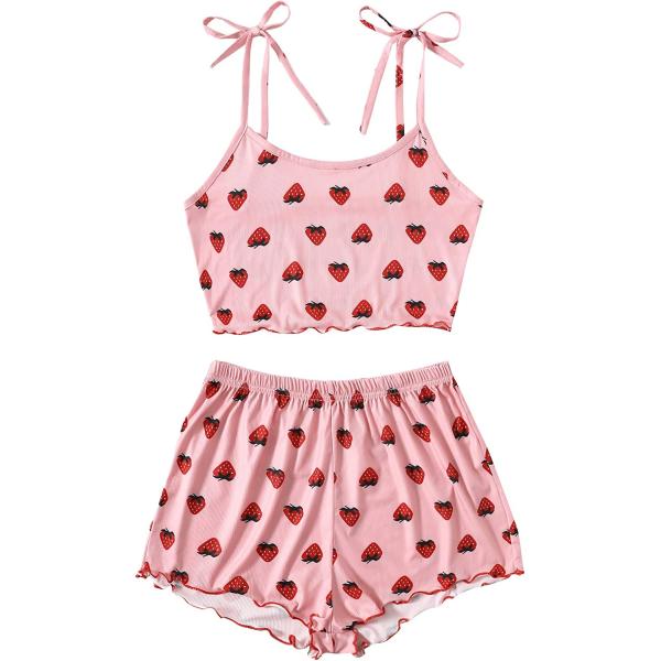 SweatyRocks Women's Summer Strawberry Print Cami Top and Shorts Sleepwear Pajamas Set