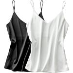 Ekouaer Womens Silk Satin Tank Top V Neck Camisole 2 Pack Spaghetti Strap Cami Loose Sleeveless Blouses Tank Shirt