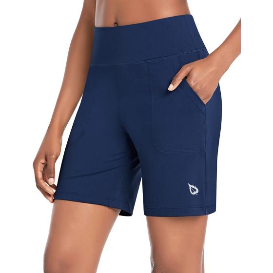 BALEAF Women's 7" Athletic Long Shorts High Waisted Running Bermuda Shorts with Pockets