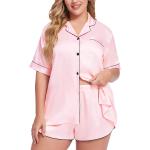 SWOMOG Women's Plus Size Satin Pajama Set Short Sleeve 2 piece Pj Sets Sleepwear Silk Button Down Loungewear Pjs Shorts Set