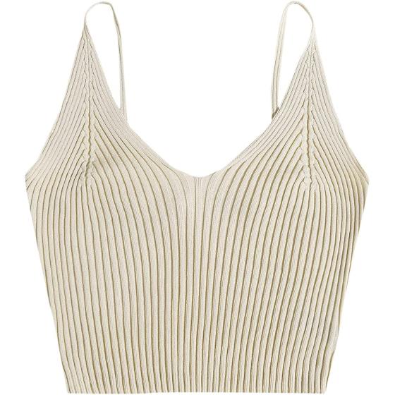 SweatyRocks Women's V Neck Crop Cami Top Ribbed Knit Spaghetti Strap Sleeveless Vest