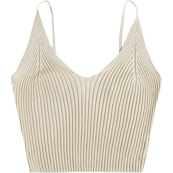 SweatyRocks Women's V Neck Crop Cami Top Ribbed Knit Spaghetti Strap Sleeveless Vest