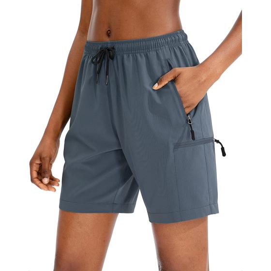 SANTINY Women's Hiking Cargo Shorts Quick Dry Lightweight Summer Shorts for Women Travel Athletic Golf with Zipper Pockets