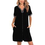 SWOMOG Women Zipper Front House Coat Short Sleeves Robe Zip up Bathrobes Short Nightgown with Pockets