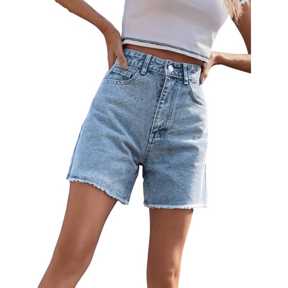 SweatyRocks Women's High Waist Denim Shorts Straight Leg Raw Hem Jean Shorts Summer Hot Pants with Pockets