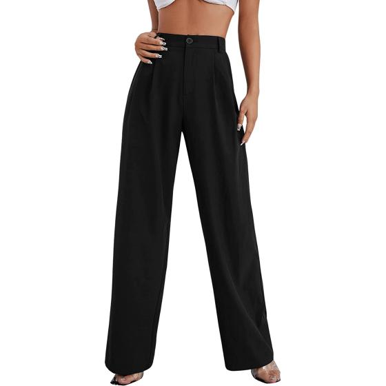 SweatyRocks Women's Casual Wide Leg High Waisted Button Down Straight Long Trousers Pants