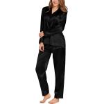 SWOMOG Long Sleeve Pajamas Set Silk Satin Sleepwear Button Down Pjs Loungewear with Pocket