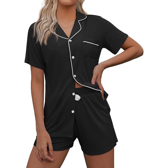 Ekouaer Pajamas Women Short Sleeve Sleepwear Button Down Loungewear Soft Pjs Shorts Set