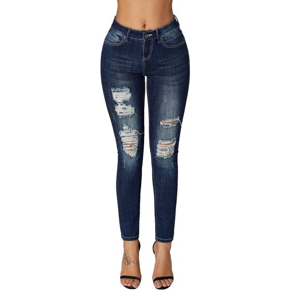 roswear Women's Essentials Ripped Mid Rise Destroyed Skinny Jeans
