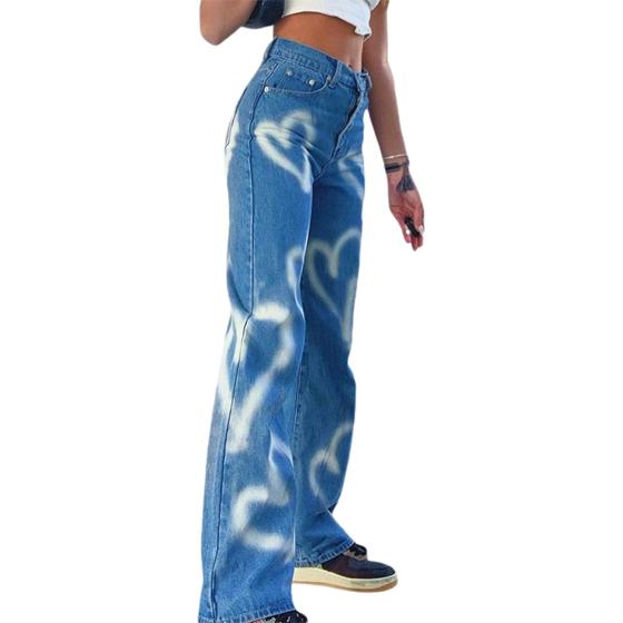 Women Patchwork Jeans High Waisted Straight Leg Stretch Denim Pants Girls Fashion Color Block Patch Jeans
