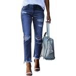Sidefeel Women Patchwork Destroyed Raw Hem Jeans Ripped Hole Denim Pants