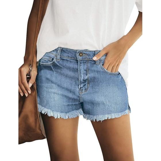 luvamia Women's Casual Mid Rise Denim Shorts Stretch Ripped Raw Hem Jean Shorts