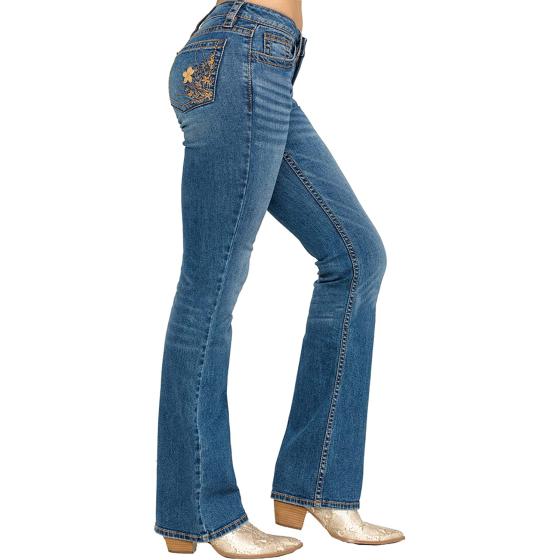 Bootcut Jeans for Women Fit Embroidered Washed Jean Denim Pants