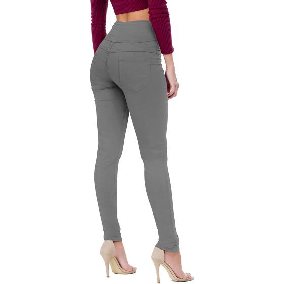 Women Butt Lift 3 Buttons Wide High Waist Stretch Denim Skinny Jeans with Short/Long Inseam