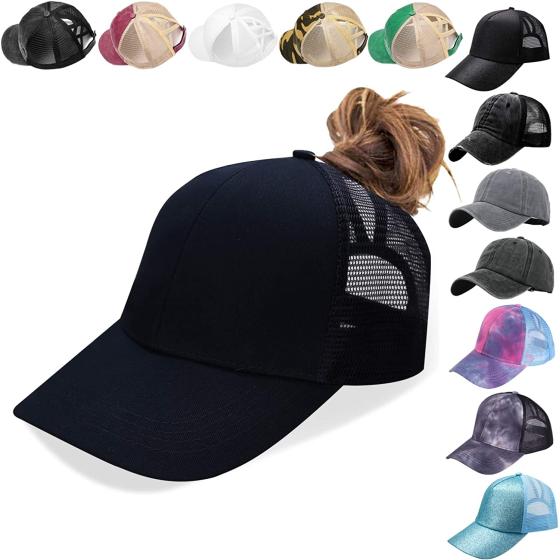 Criss Cross Hat Washed Distressed Baseball Cap Ponytail Hat High Messy Bun Ponycap for Women
