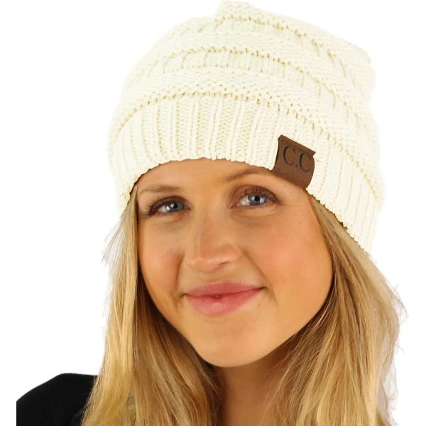 CC Fleeced Fuzzy Lined Unisex Chunky Thick Warm Stretchy Beanie Hat Cap