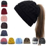 Womens Ponytail Beanie Hat with Button for Mask,Criss Cross Winter High Messy Bun Beanie Hat with Ponytail Hole…