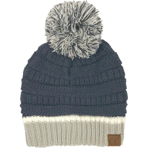 CC Football Basketball Team Colors Pom Winter Chunky Stretchy Knit Beanie Hat