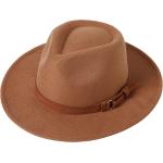 Lanzom Retro Heart Shaped Fedora Hats for Women Wide Brim Felt Panama Hat with Belt Buckle