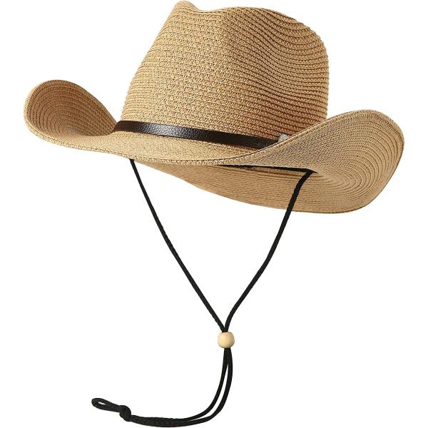 Lanzom Women Men Summer Western Straw Cowboy Cowgirl Hat Shapeable Wide Brim Staw Beach Sun Hat