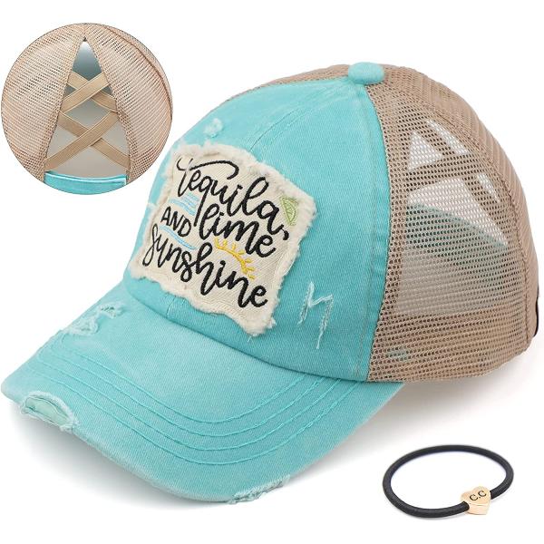 C.C Exclusives Hatsandscarf Washed Distressed Cotton Denim Ponytail Hat Adjustable Baseball Cap (BT-761)