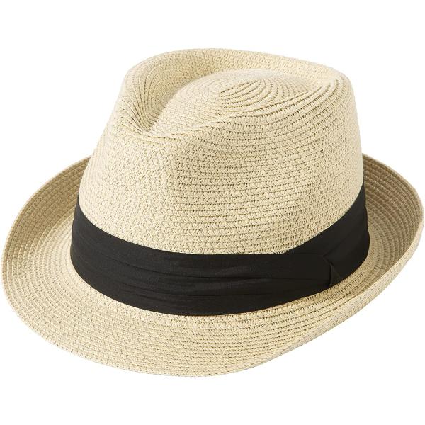 Lanzom Women Men Short Brim Straw Hat Panama Fedora Hat Summer Beach Sun Trilby Hat Packable Roll Up Hat