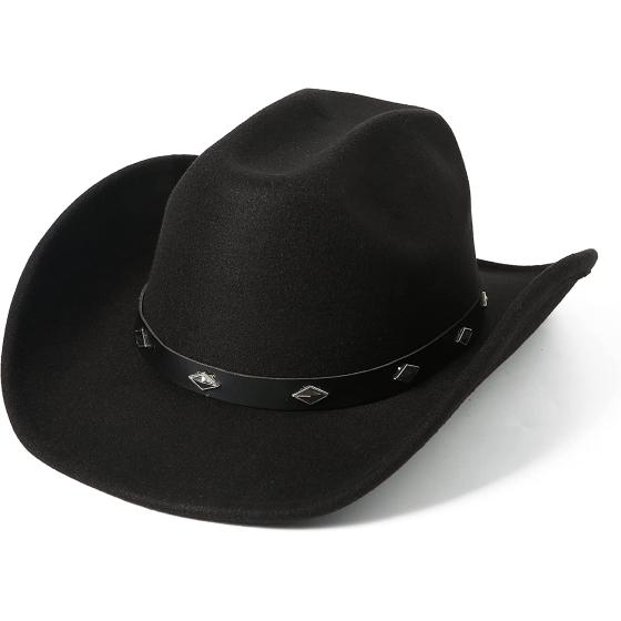Lanzom Women Men Classic Felt Wide Brim Western Cowboy Hat Cowgirl Hat with Buckle