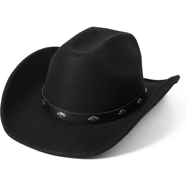 Lanzom Women Men Classic Felt Wide Brim Western Cowboy Hat Cowgirl Hat with Buckle