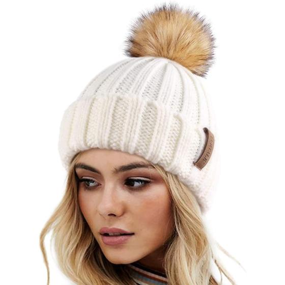 FURTALK Womens Winter Knitted Beanie Hat with Faux Fur Pom Warm Knit Skull Cap Beanie for Women…
