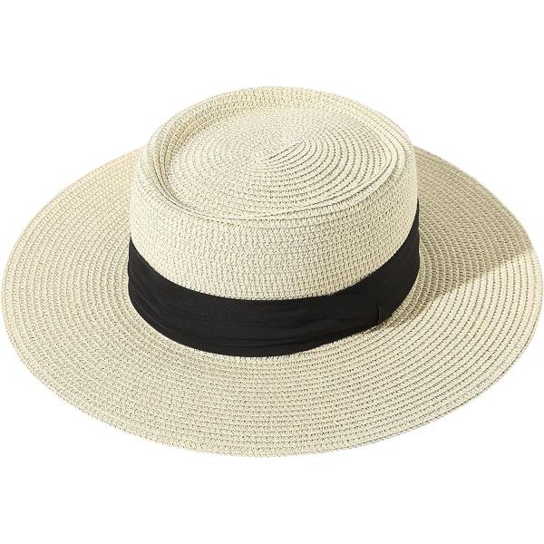 Lanzom UPF50+ Women Wide Brim Straw Panama Sun Hat Boater Summer Beach Sun Hat