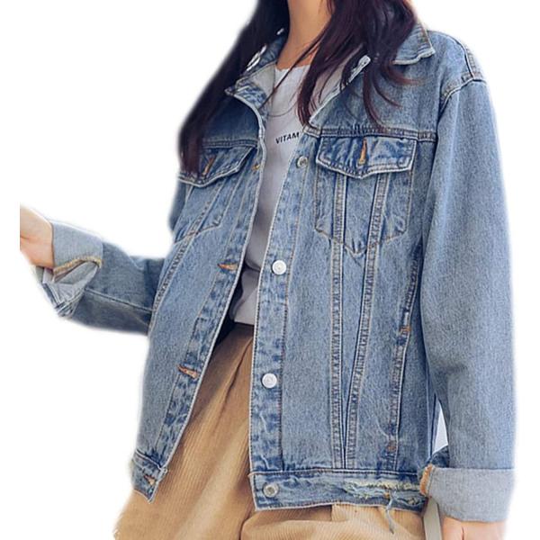 Saukiee Oversized Denim Jacket Distressed Boyfriend Jean Coat Jeans Trucker Jacket for Women Girls