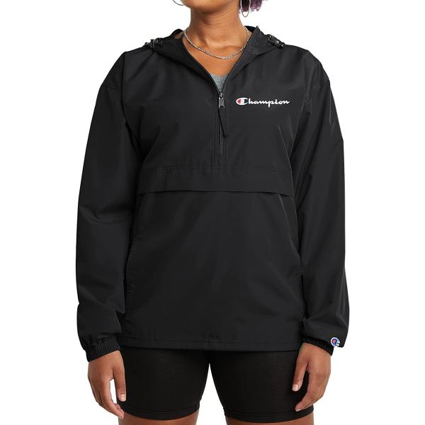 Champion Women's Packable Print Jacket, Wind- and Water-Resistant Hooded Jacket, Prints & Script