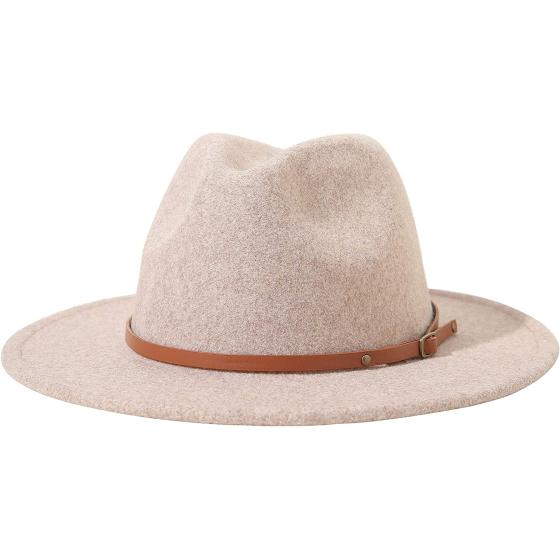 Lanzom Women Lady Classic Wool Fedora Hat with Belt Buckle Felt Wide Brim Panama Hat