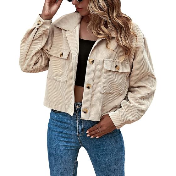 Gihuo Women's Fashion Cropped Shacket Button Down Corduroy Shacket Jackets