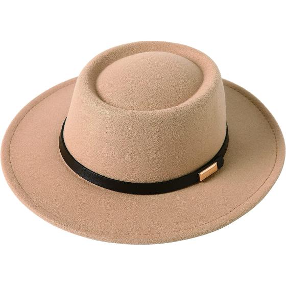 Lanzom Women Vintage Wide Brim Warm Wool Fedora Hat Belt Panama Hat Felt Jazz Hat