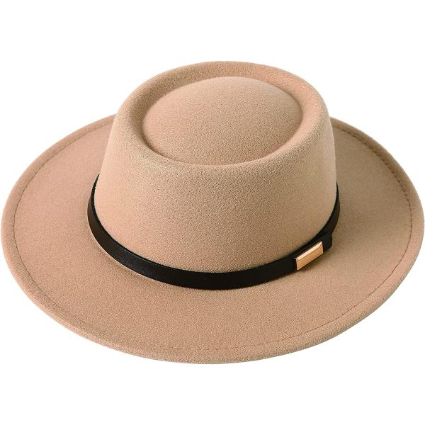 Lanzom Women Vintage Wide Brim Warm Wool Fedora Hat Belt Panama Hat Felt Jazz Hat