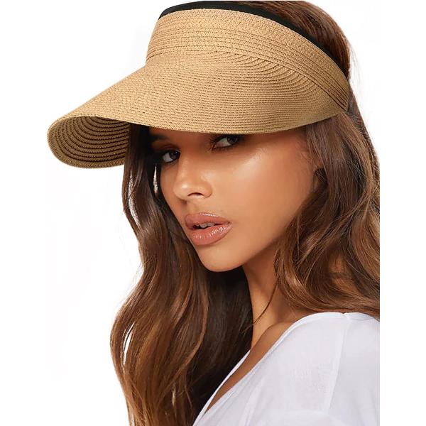 FURTALK Womens Sun Visor Hat Straw Sun Visors for Women Summer Packable Ponytail Beach Hats for Women Travel UPF 50+
